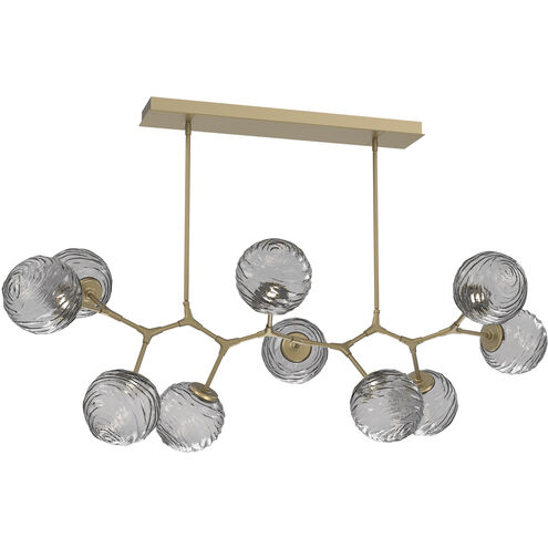 Gaia LED 36 inch Gilded Brass Linear Multi-Pendant Ceiling Light in Smoke, 2700K LED, Modern Branch