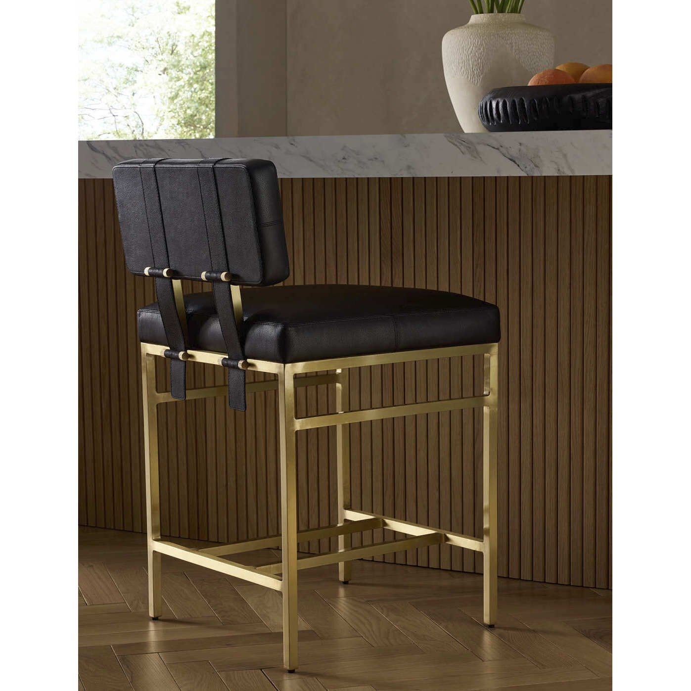 Laney 35 inch Black and Antique Brass Counter Stool