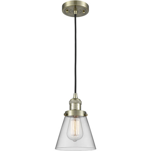 Franklin Restoration Cone 1 Light 6 inch Antique Brass Mini Pendant Ceiling Light in Incandescent, Clear, Franklin Restoration