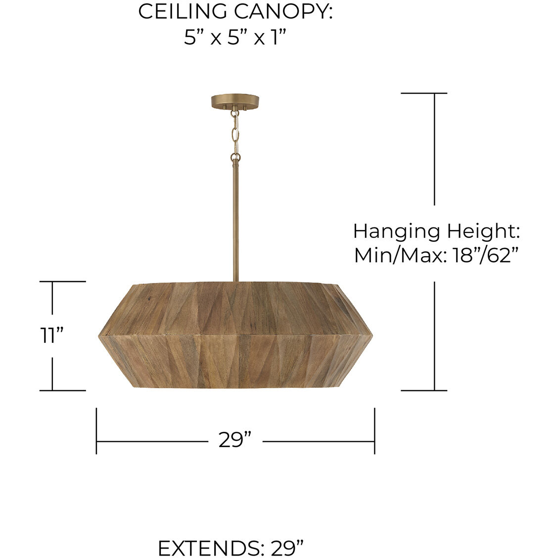 Nadeau 6 Light 29 inch Light Wood and Patinaed Brass Pendant Ceiling Light
