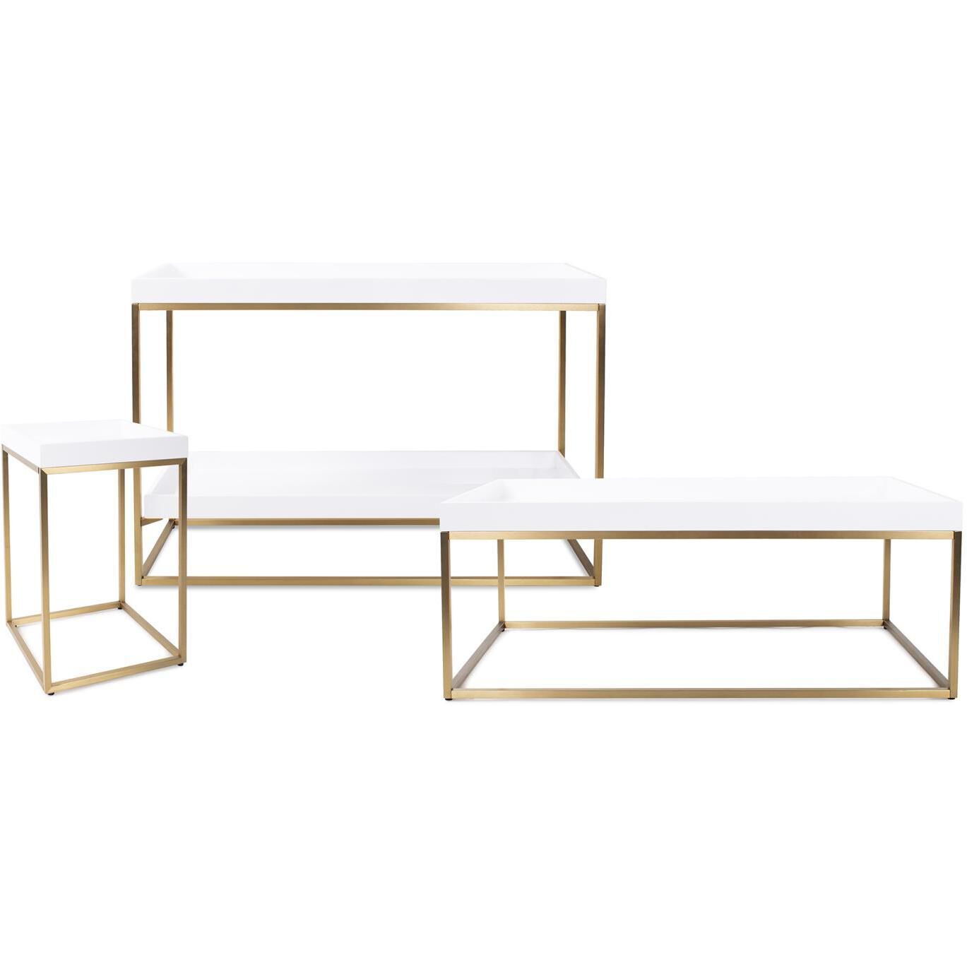 Lyndhurst 47.75 X 18 inch White and Brass Coffee Table