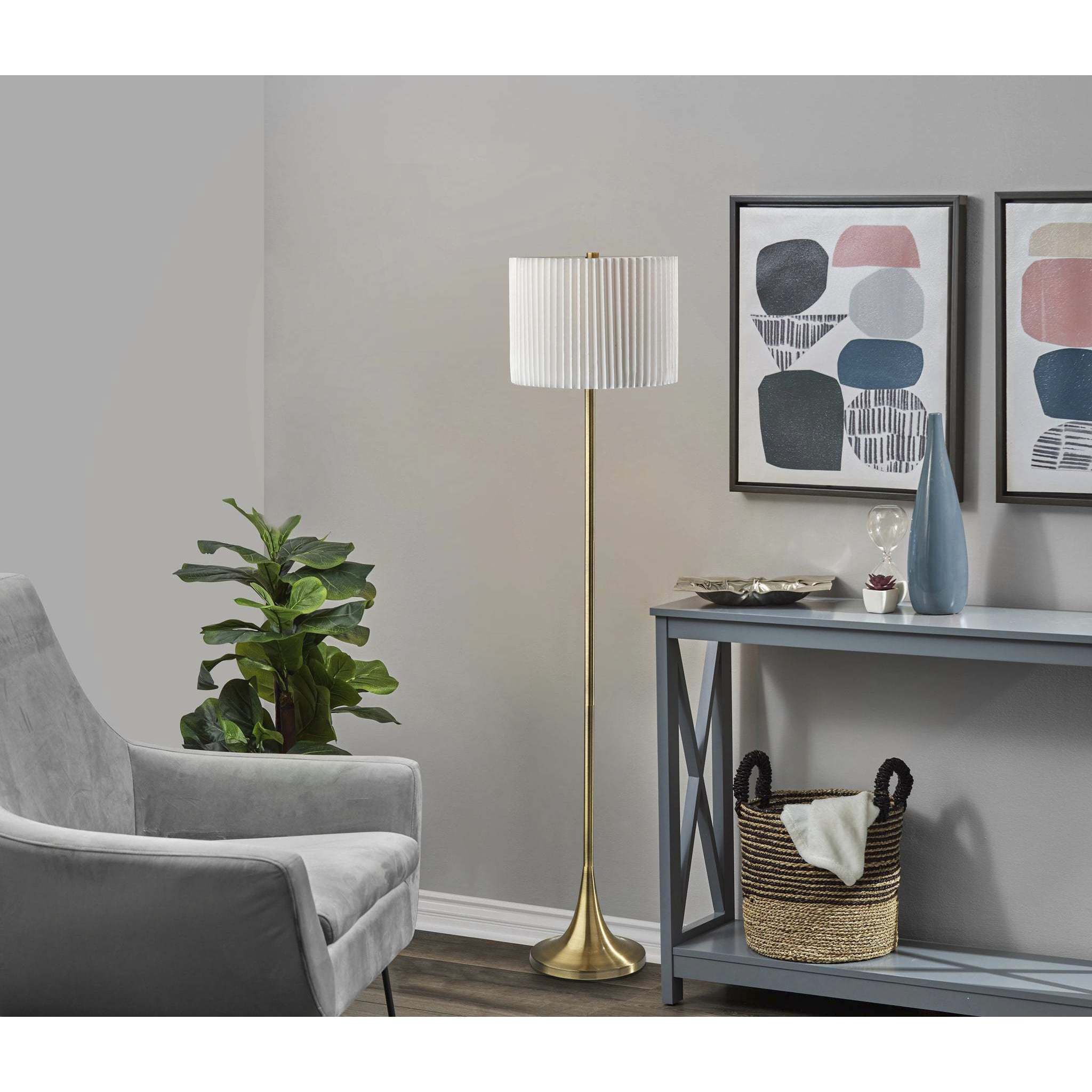 Eli 60 inch 150.00 watt Antique Brass Floor Lamp Portable Light, Simplee Adesso