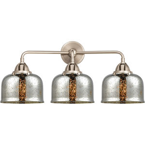 Nouveau 2 Large Bell 3 Light 26 inch Antique Copper Bath Vanity Light Wall Light in Silver Plated Mercury Glass