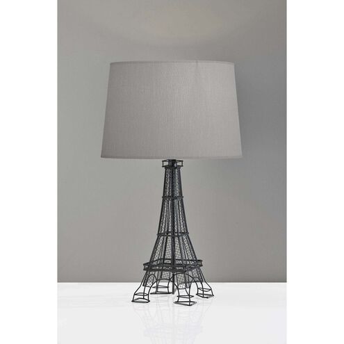 Eiffel 25.5 inch 100 watt Black Table Lamp Portable Light in Grey Fabric