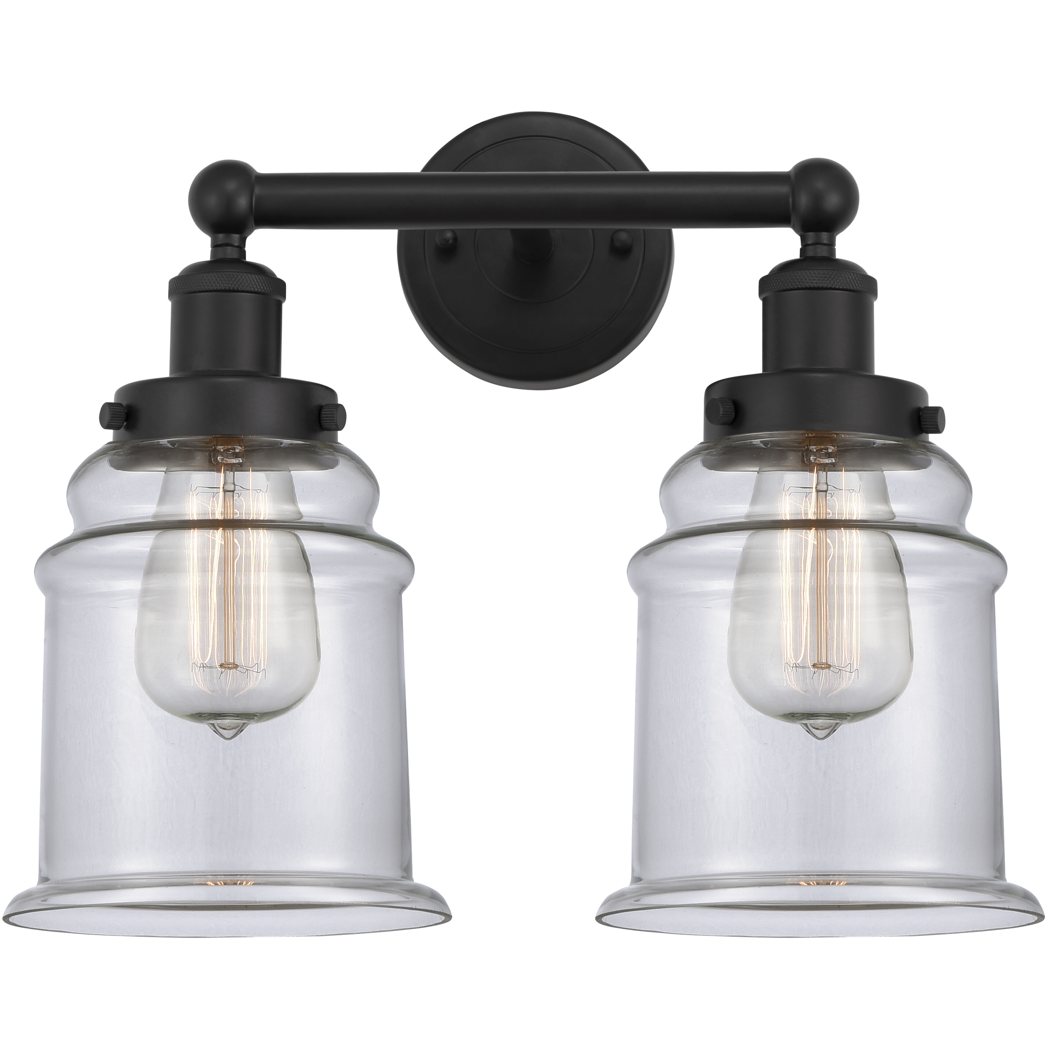 Edison Canton 2 Light 15 inch Matte Black Bath Vanity Light Wall Light in Clear Glass