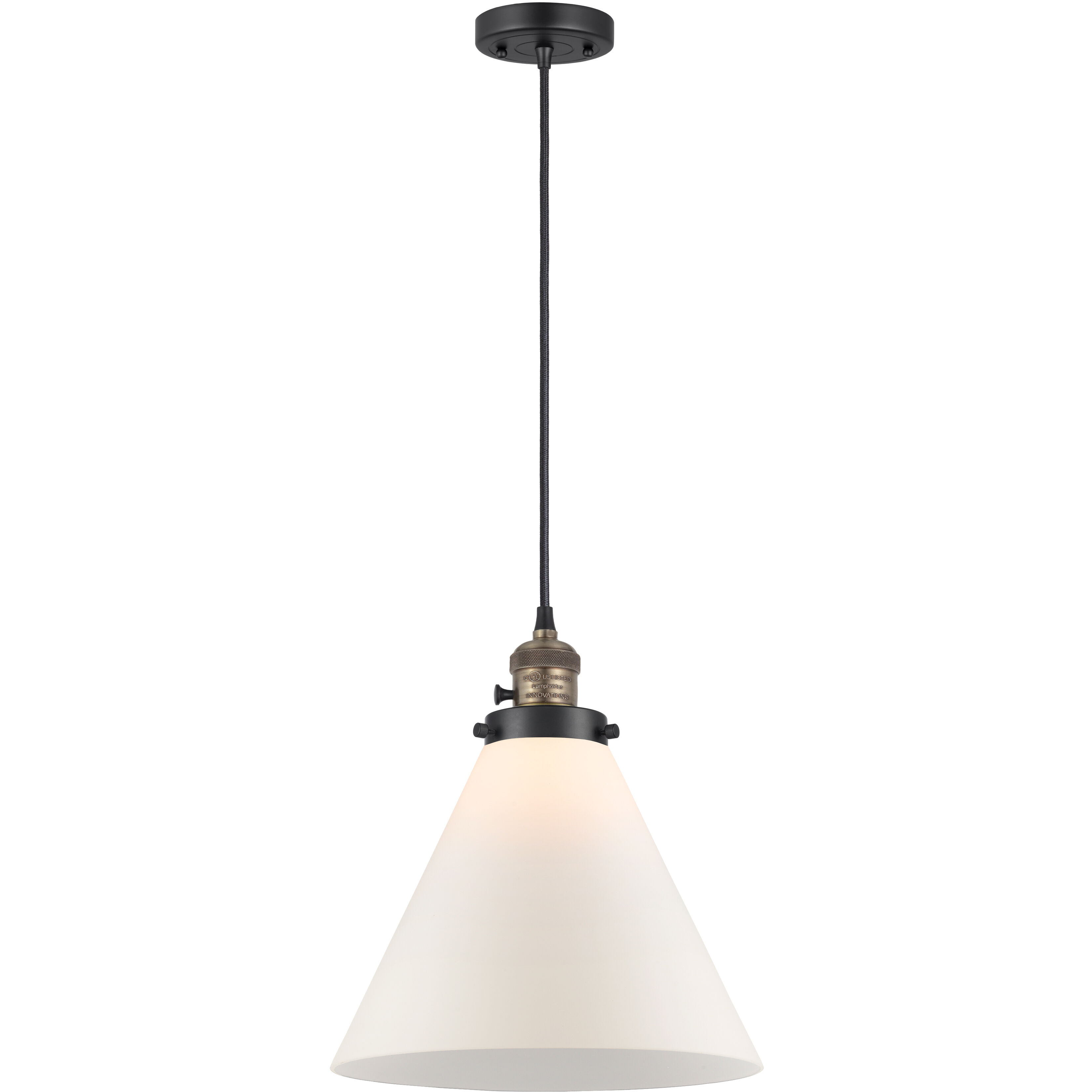 Franklin Restoration Cone LED 12 inch Black Antique Brass Mini Pendant Ceiling Light in Matte White