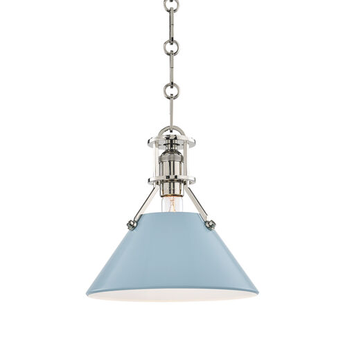 Painted No.2 1 Light 9.5 inch Polished Nickel Pendant Ceiling Light in Polished Nickel/Blue Bird