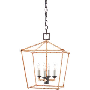 Denison 4 Light 12.25 inch Mole Black/Natural Rattan Lantern Pendant Ceiling Light, Small