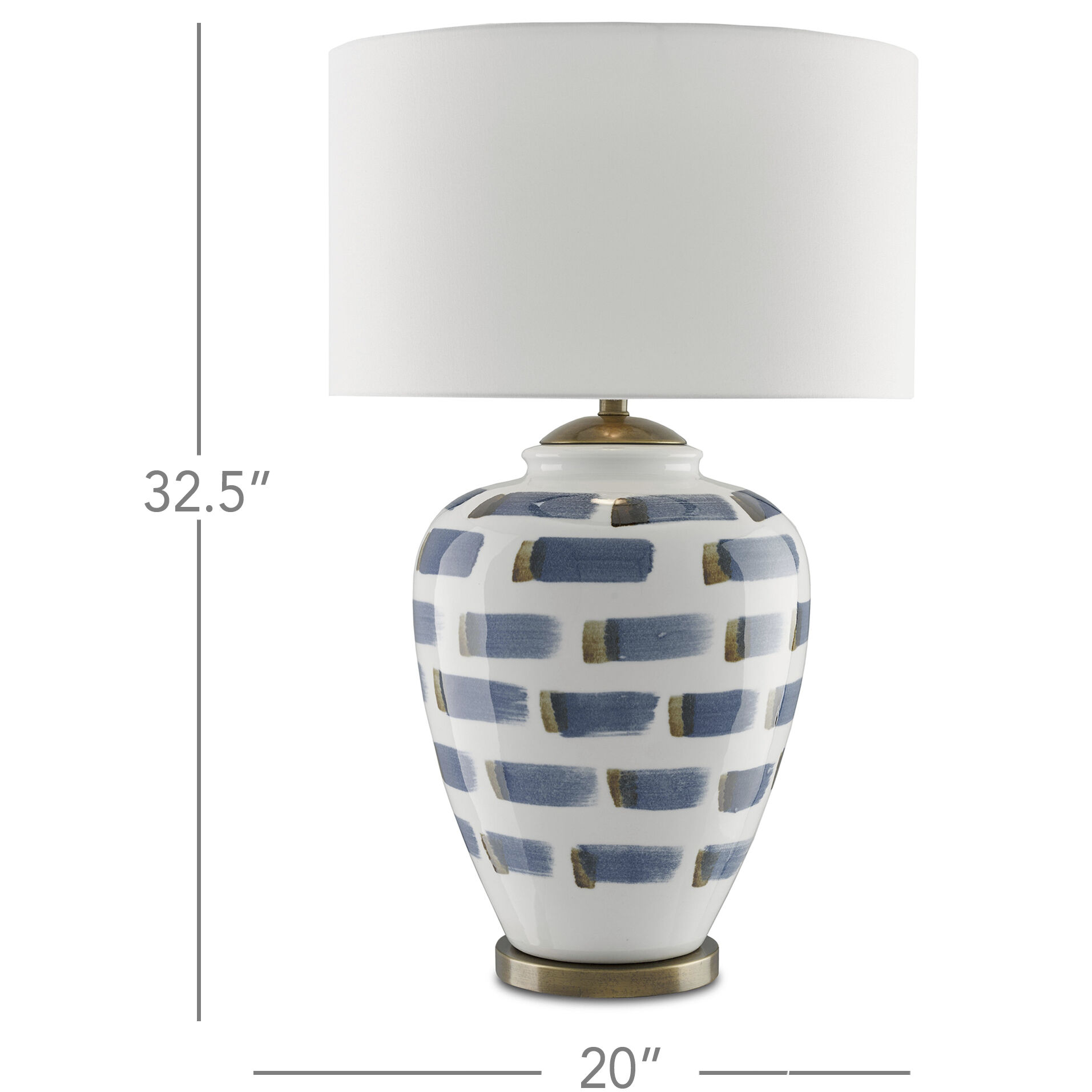 Brushstroke 32.5 inch 150 watt White/Blue/Antique Brass Table Lamp Portable Light