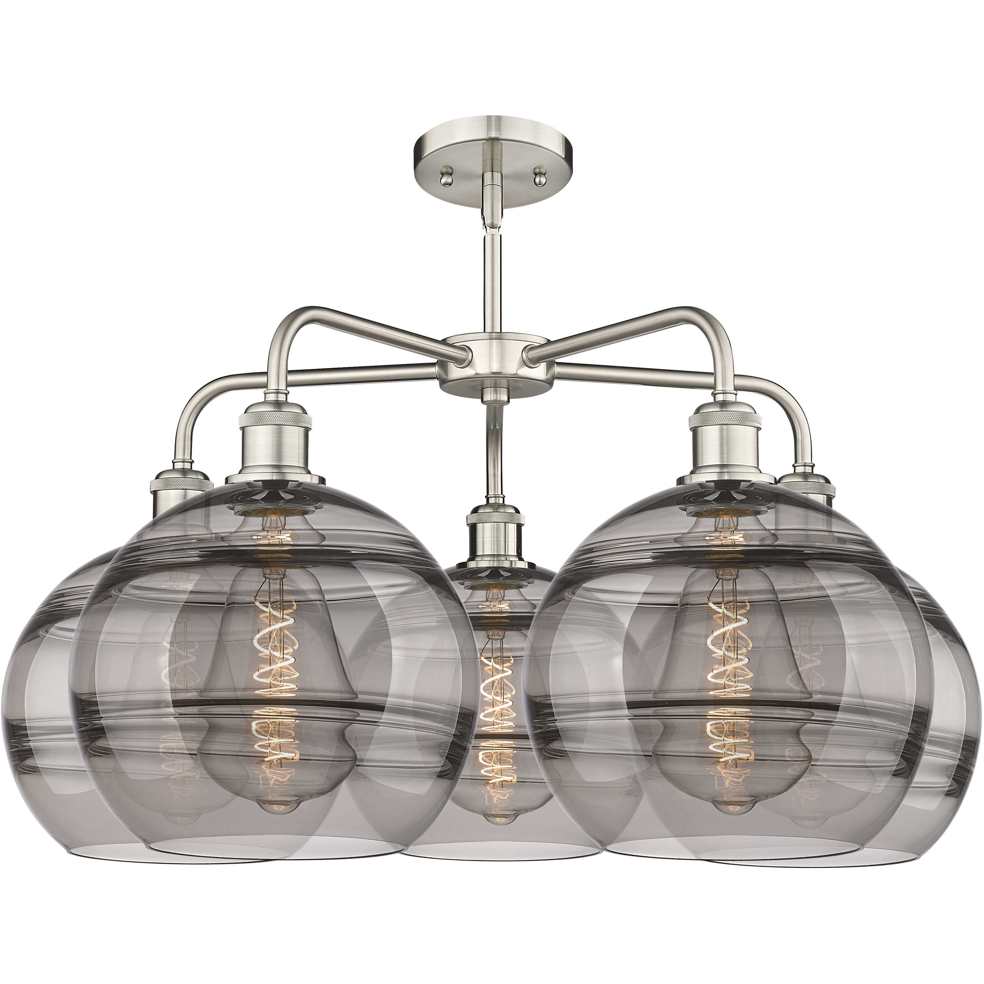 Ballston Rochester 5 Light 28 inch Satin Nickel Stem Hung Chandelier Ceiling Light