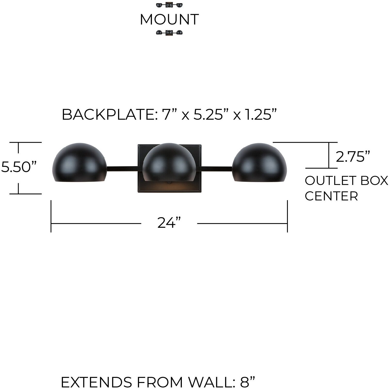 Hadley 3 Light 24 inch Matte Black Vanity Light Wall Light