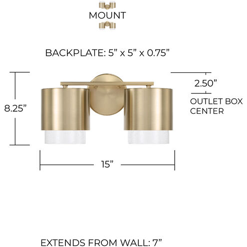 Weller 2 Light 15 inch Matte Brass Vanity Light Wall Light