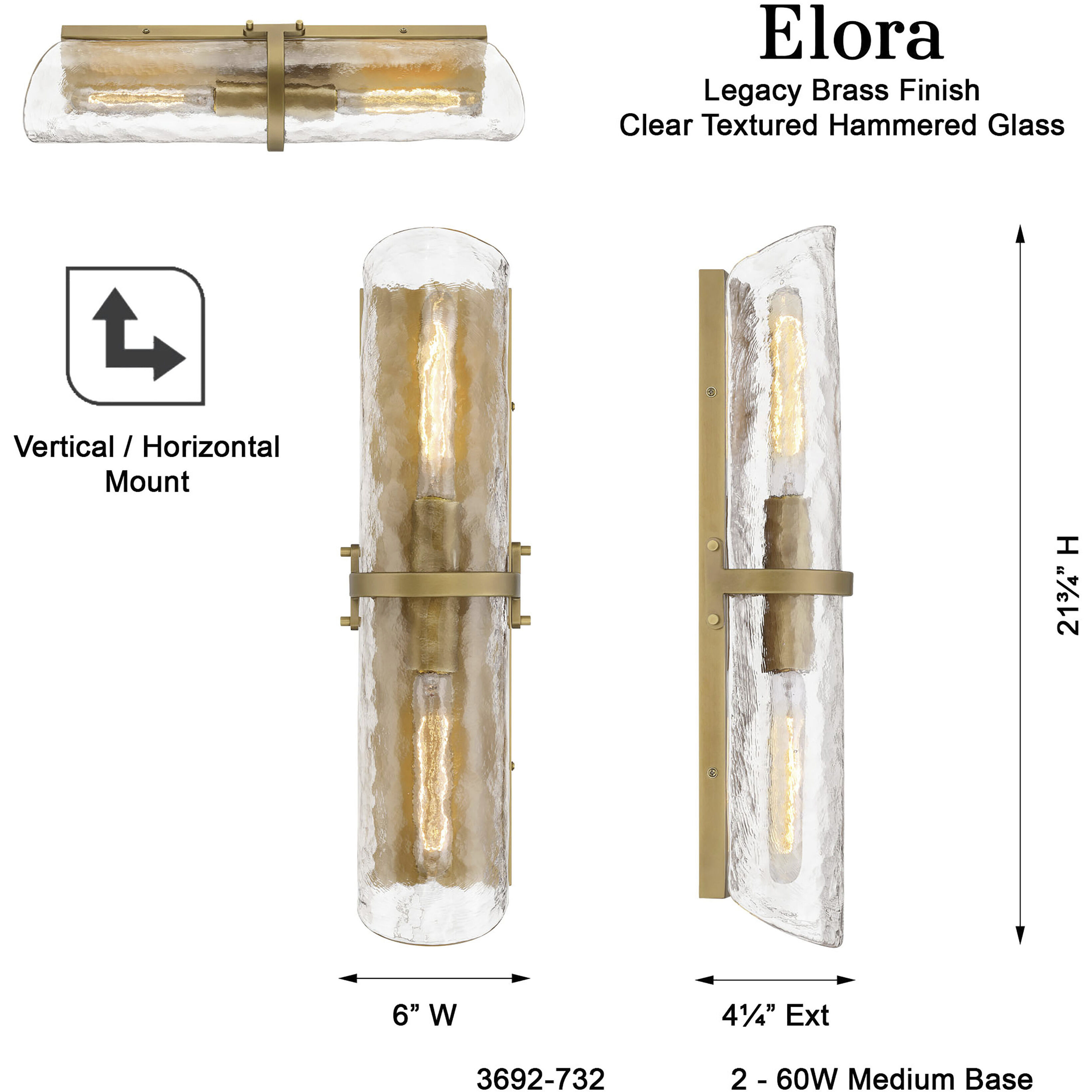 Elora 2 Light 6 inch Legacy Brass Vanity Light Wall Light
