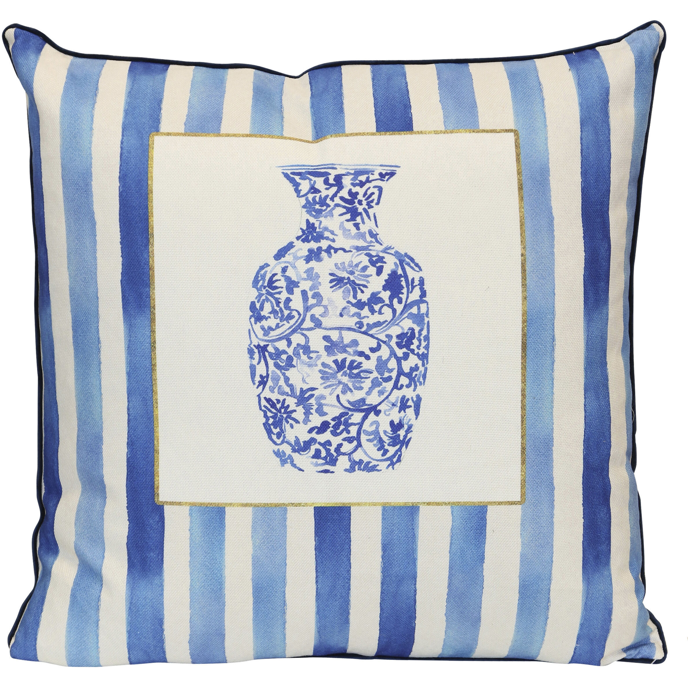 Porcelain Stripe Collection 24 inch Blue and Soft White Pillow