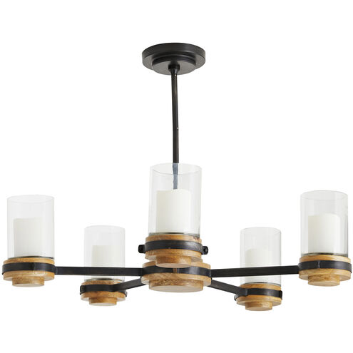 Sumter 5 Light 33 inch Black and Bronze with Natural Wood Candle Chandelier Ceiling Light, Beth Webb