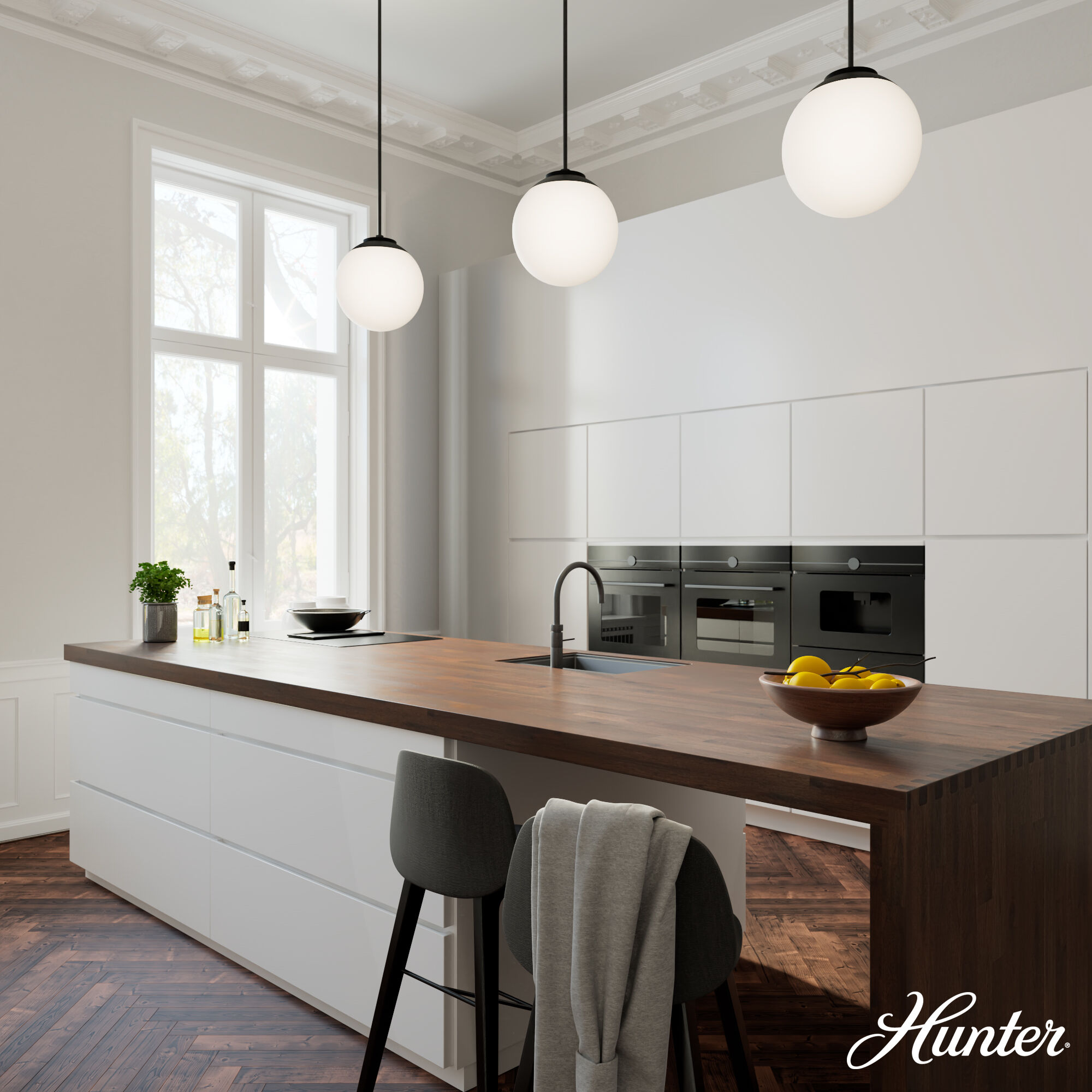 数量限定SALE Hunter Pendant Black Matte inch 12 Light 1 Hepburn 19849 Fan 下着・アンダーウェア