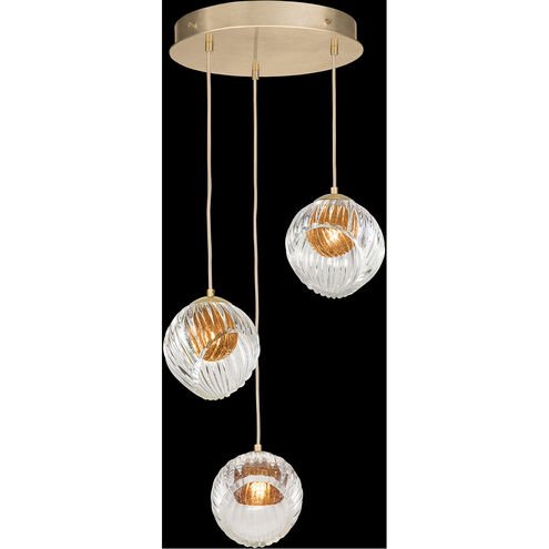 Nest 3 Light 20 inch Gold Pendant Ceiling Light in Amber Studio Glass