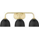 Zoey 3 Light 25 inch Olympic Gold Bath Vanity Wall Light in Matte Black