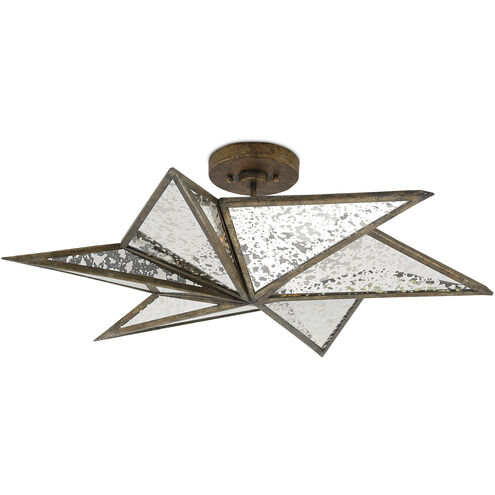 Stargazer 3 Light 30 inch Pyrite Bronze/Raj Mirror Semi-Flush Mount Ceiling Light