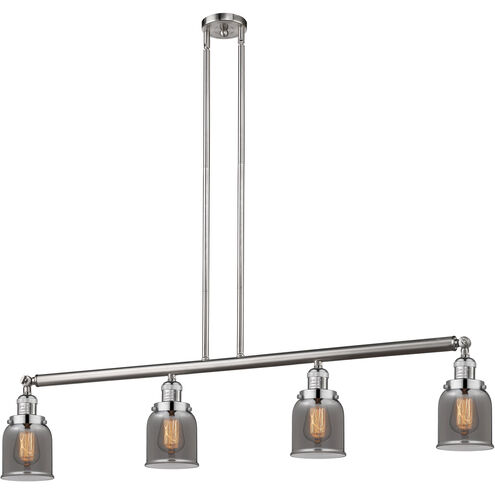 Franklin Restoration Small Bell 4 Light 49.63 inch Brushed Satin Nickel Island Light Ceiling Light in Plated Smoke Glass, Franklin Restoration