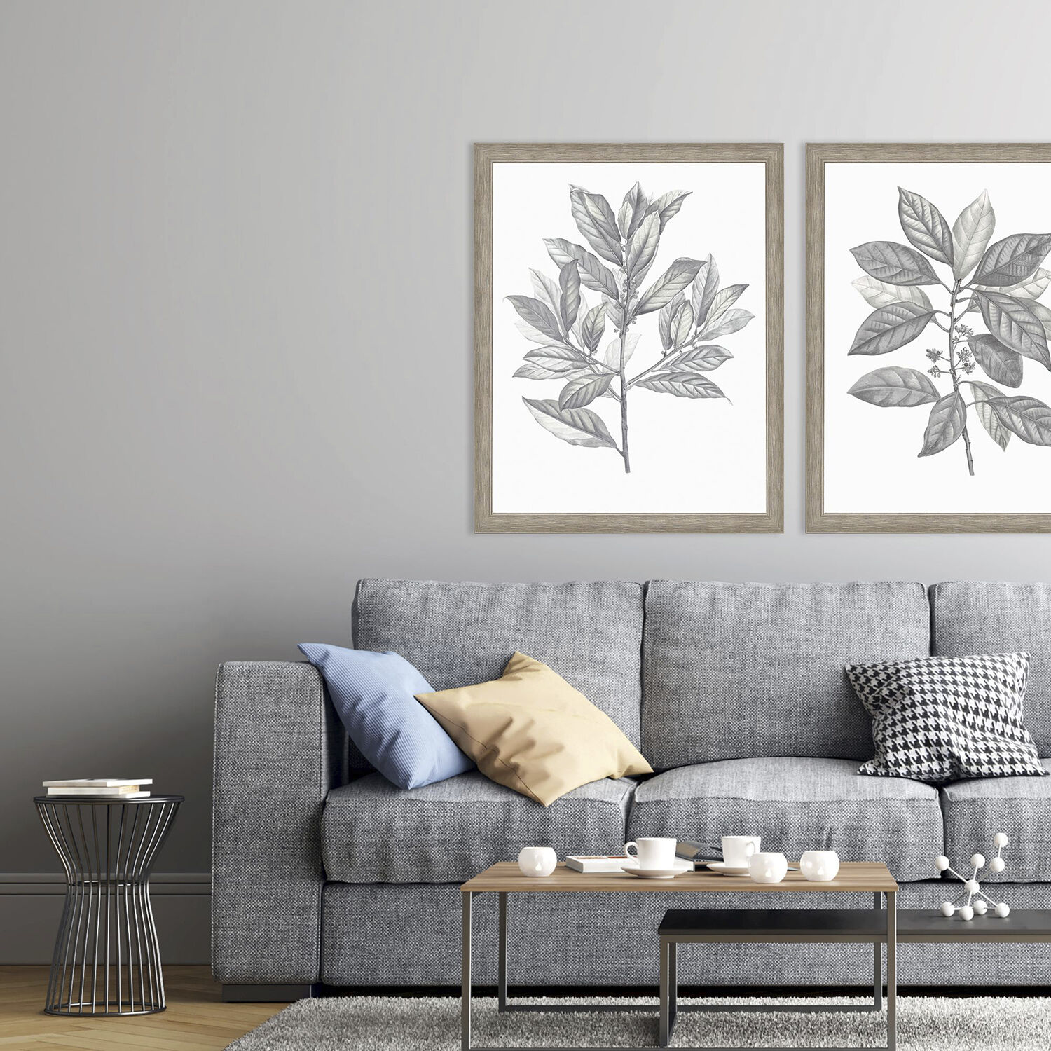 Silvered Leaves Gray and Brown and Green and Neutral Framed Art