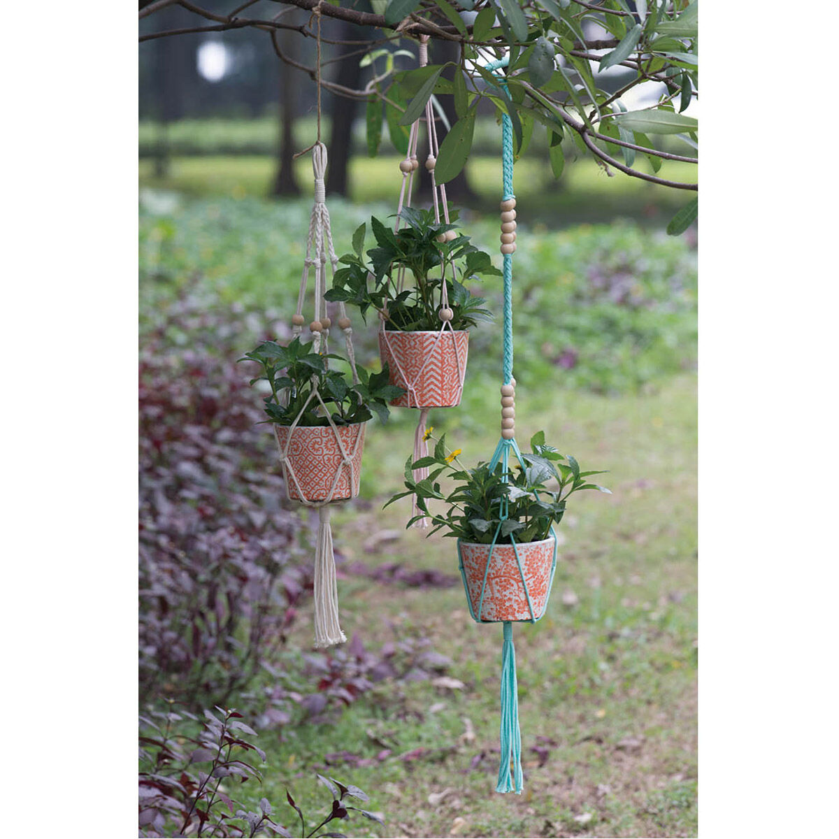 Small Orange and White Outdoor Planter, Set of 4