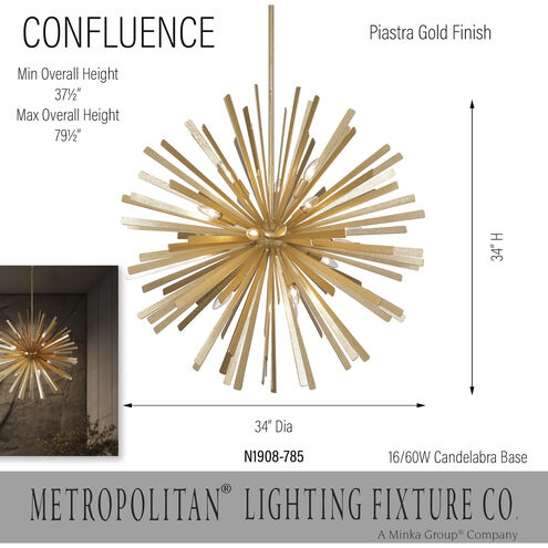 Confluence 16 Light 34 inch Piastra Gold Pendant Ceiling Light