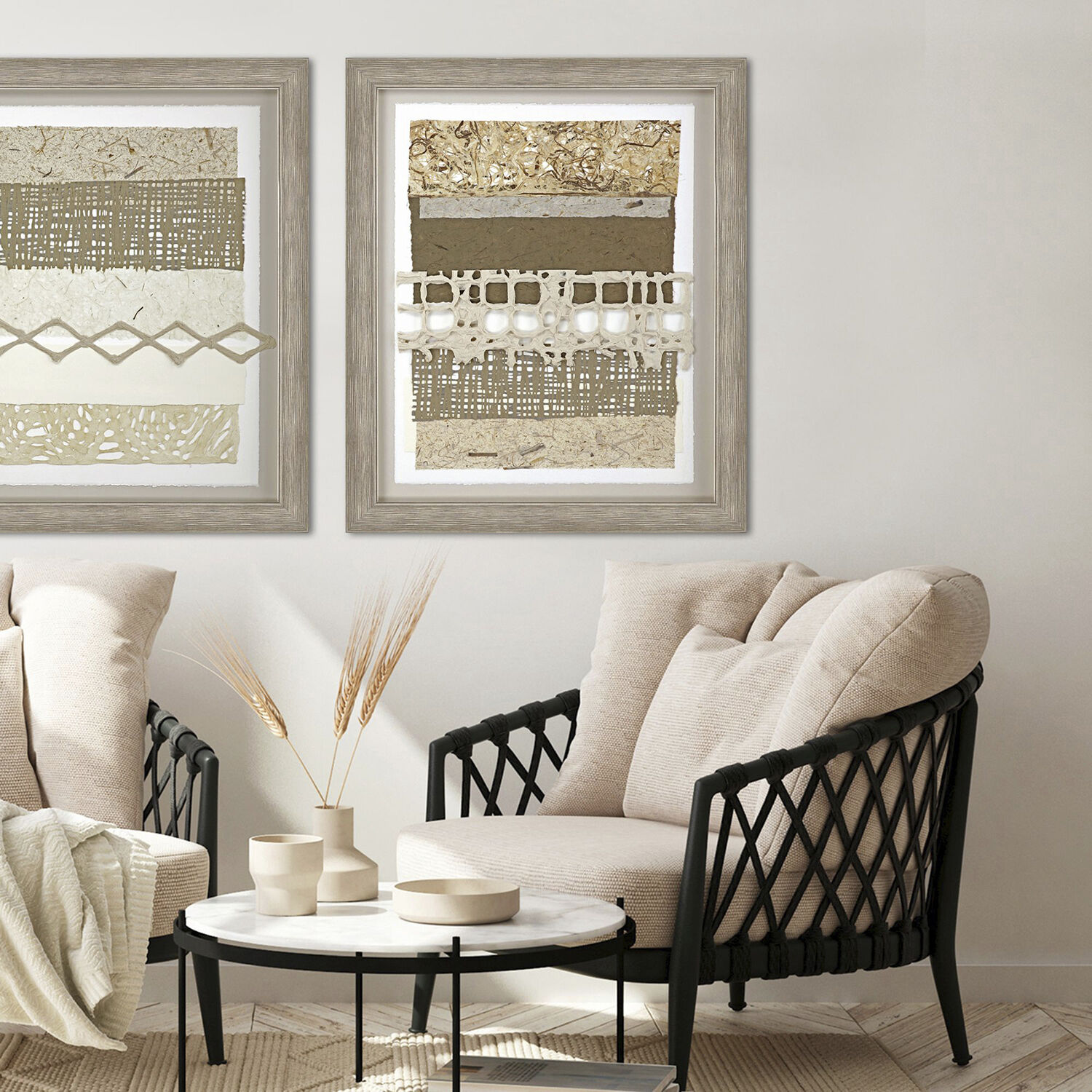 Dynamic Brown and Beige and Neutral and White Framed Art, The Studio
