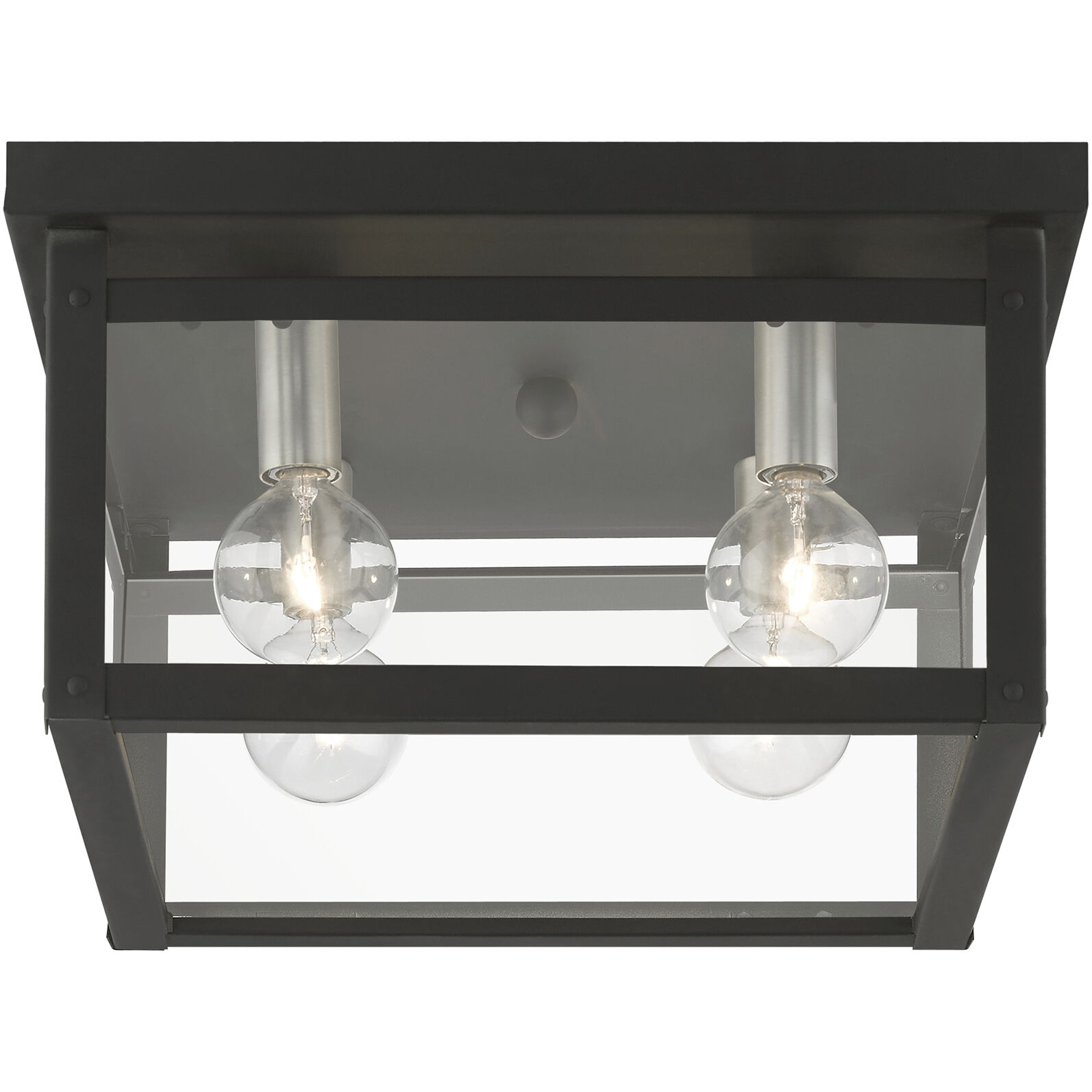 Milford 4 Light 11 inch Black with Brushed Nickel Finish Candles Flush Mount Ceiling Light, Square