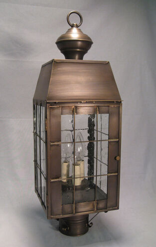 Woodcliffe 3 Light 22 inch Raw Copper Post Lantern in Clear Seedy Glass, No Chimney, Candelabra