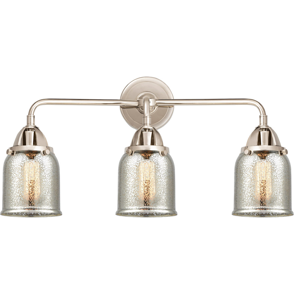 Nouveau 2 Small Bell 3 Light 23 inch Polished Nickel Bath Vanity Light Wall Light in Silver Plated Mercury Glass