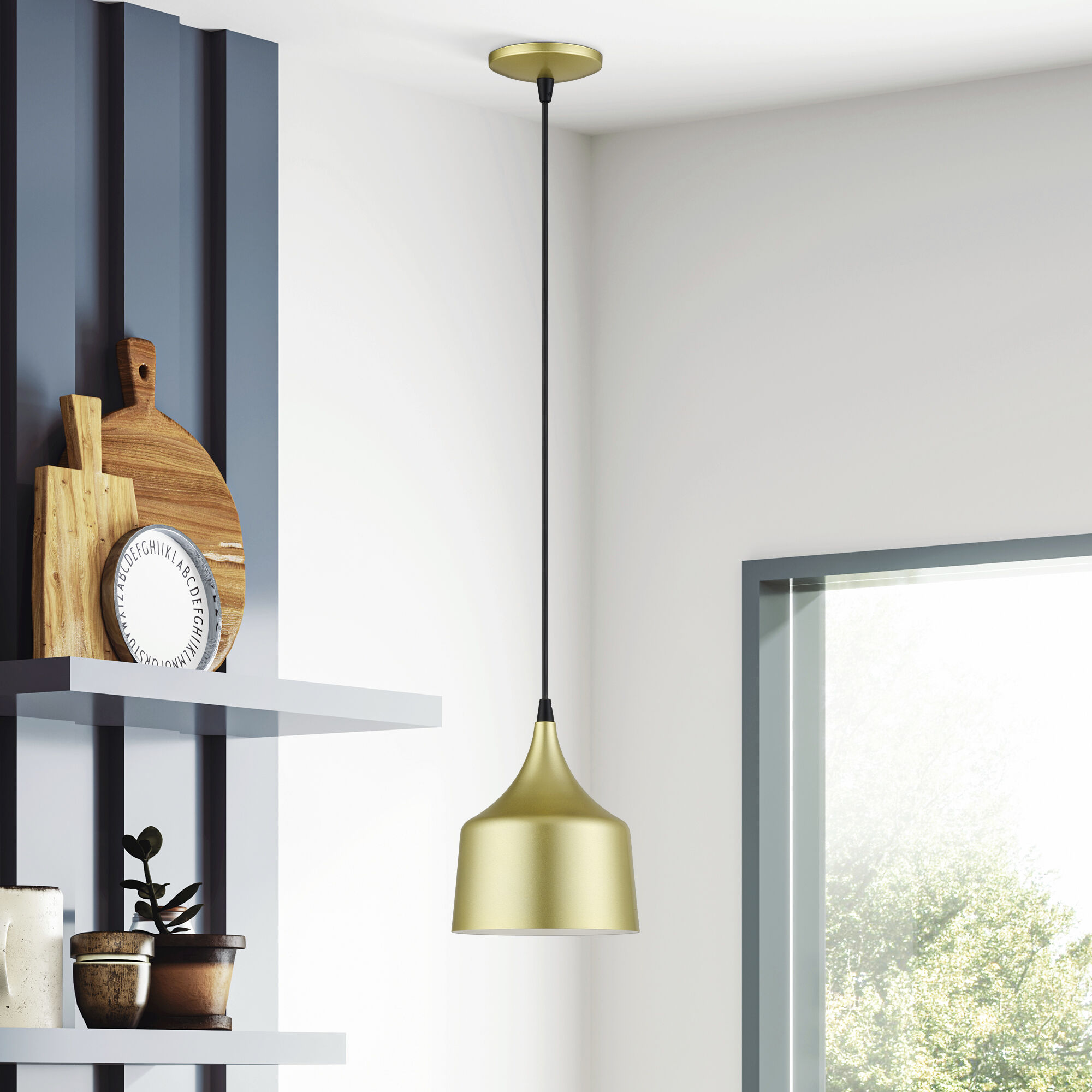 Bolita 8 inch Soft Gold with Black Accents Pendant Ceiling Light