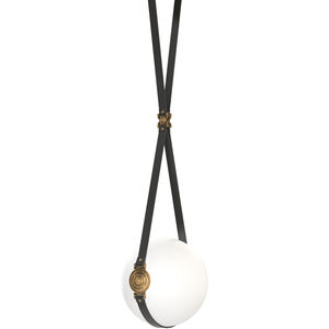 Derby LED 10.9 inch Black and Antique Brass Pendant Ceiling Light in Leather Black/Hubbardton forge Branded Plate, Black/Antique Brass, Small