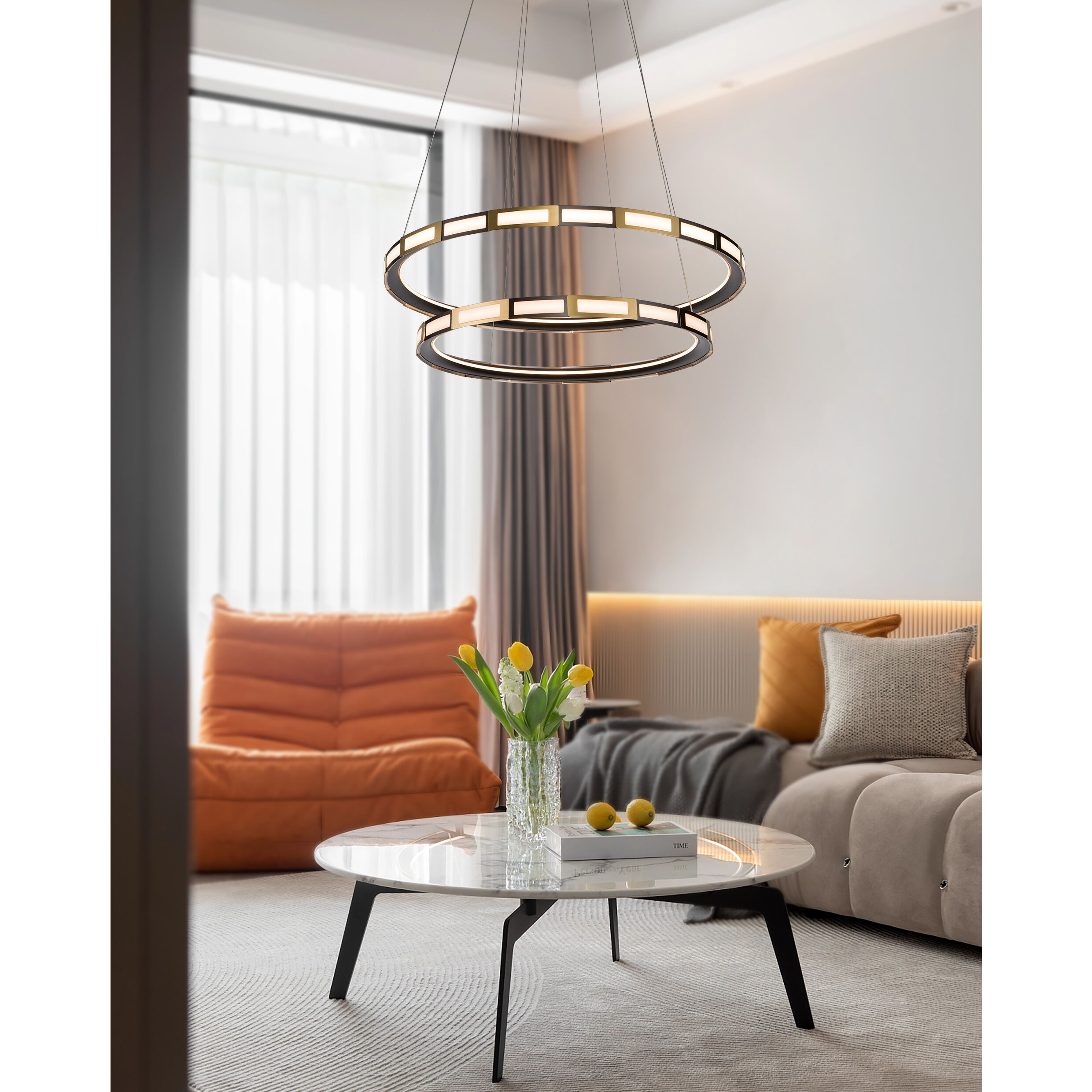 Equator LED 30 inch Matte Black and Satin Gold Pendant Ceiling Light