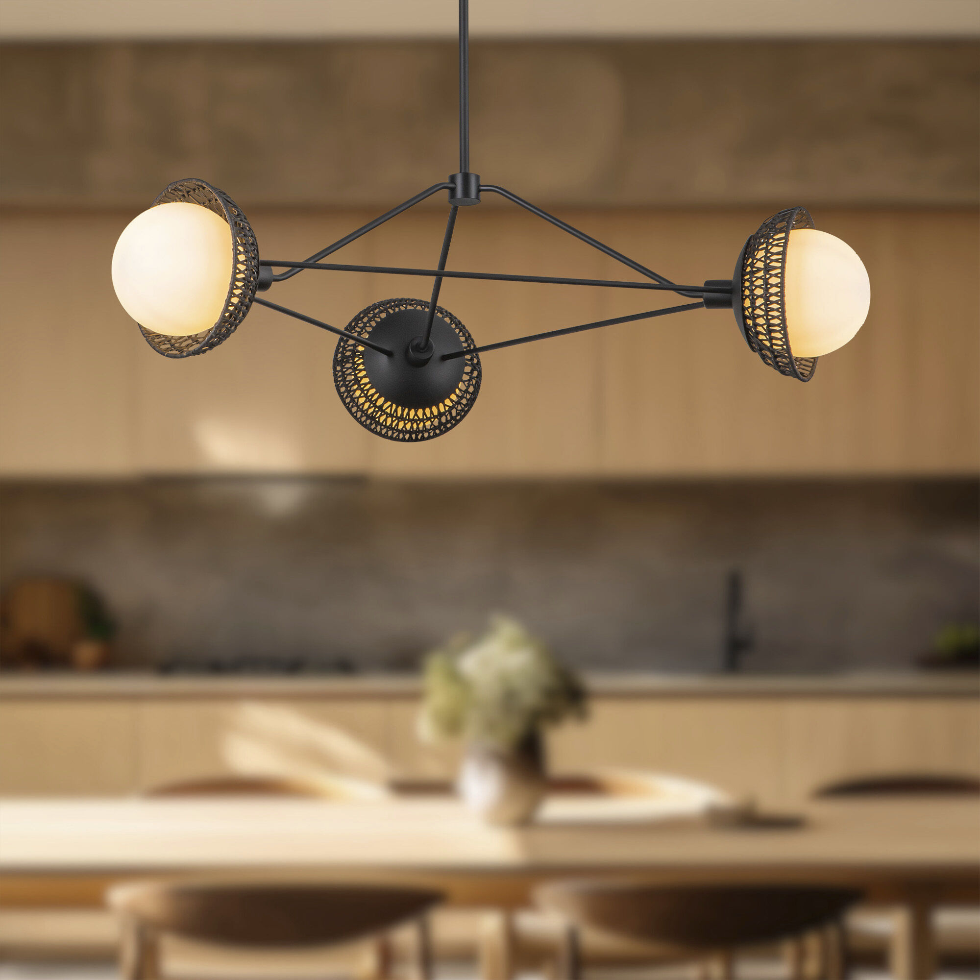 Alora Mood Perth 3 Light 39.88 inch Matte Black/Opal Glass Chandelier Ceiling Light