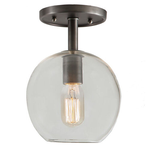 Grand Central 1 Light 7 inch Pewter Flush Mount Ceiling Light in Clear Mouth Blown, Satin Nickel