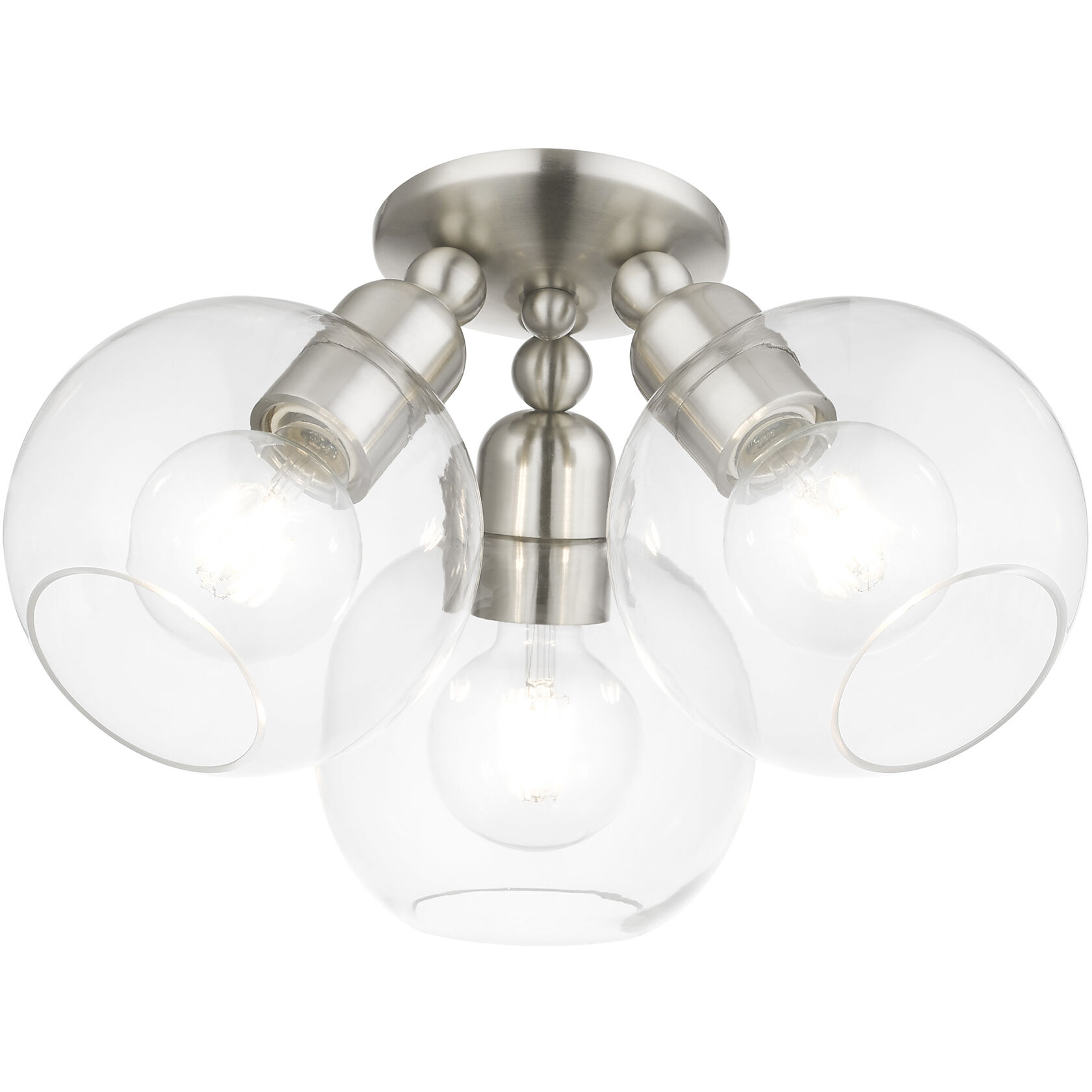 Downtown 3 Light 16 inch Brushed Nickel Semi-Flush Ceiling Light, Sphere
