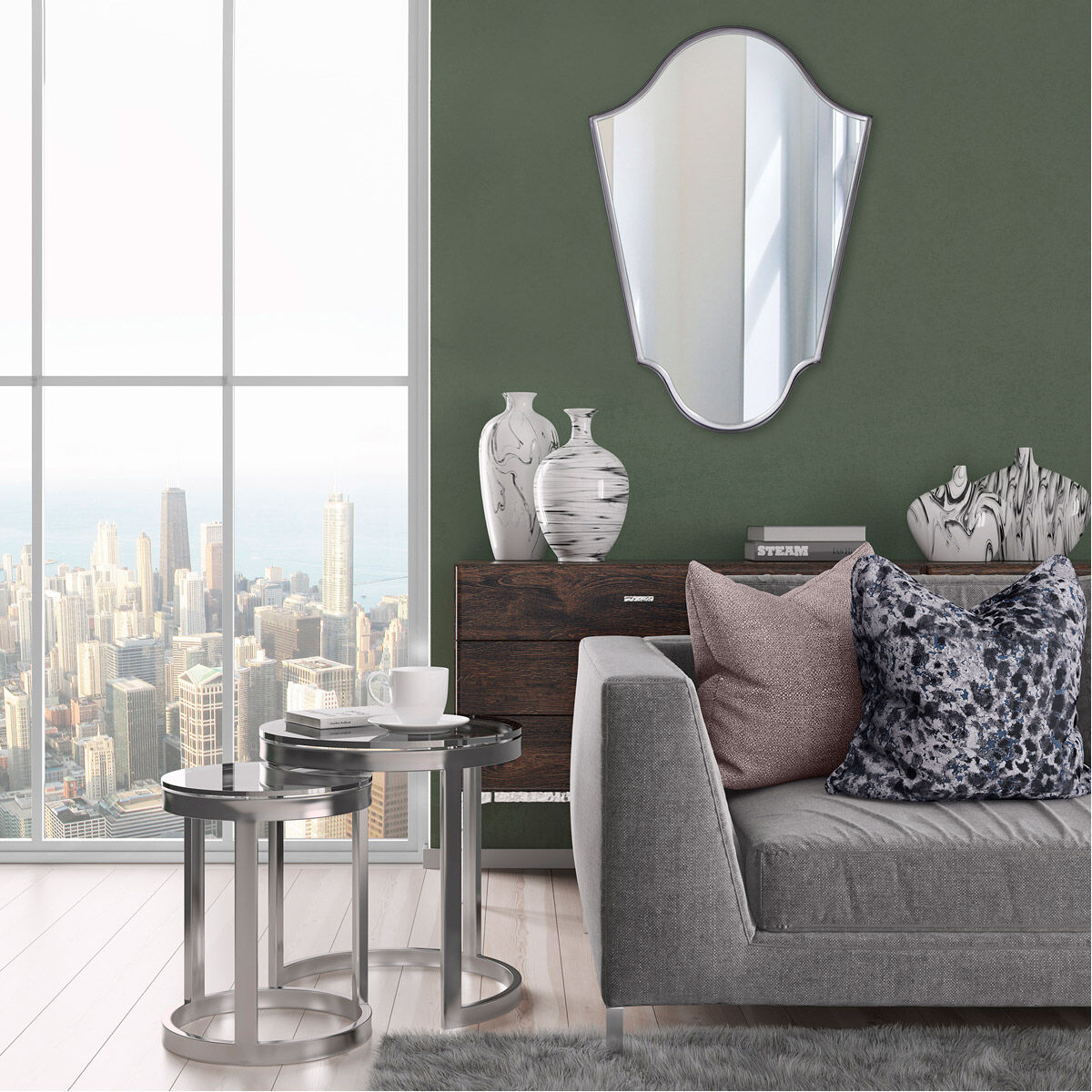 Gentry 41 X 29 inch Graphite Wall Mirror