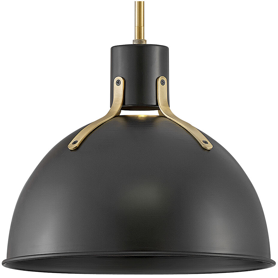 Argo LED 14 inch Satin Black with Lacquered Brass Indoor Pendant Ceiling Light