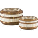 Banjhara 12 inch Natural Bone/Teak Boxes, Round, Set of 2