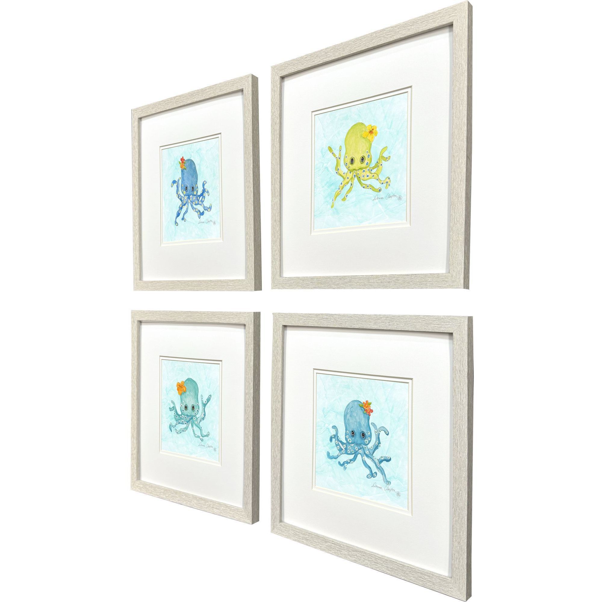 Baby Octopus Blue and Green and Multi and Teal Framed Art, Propac