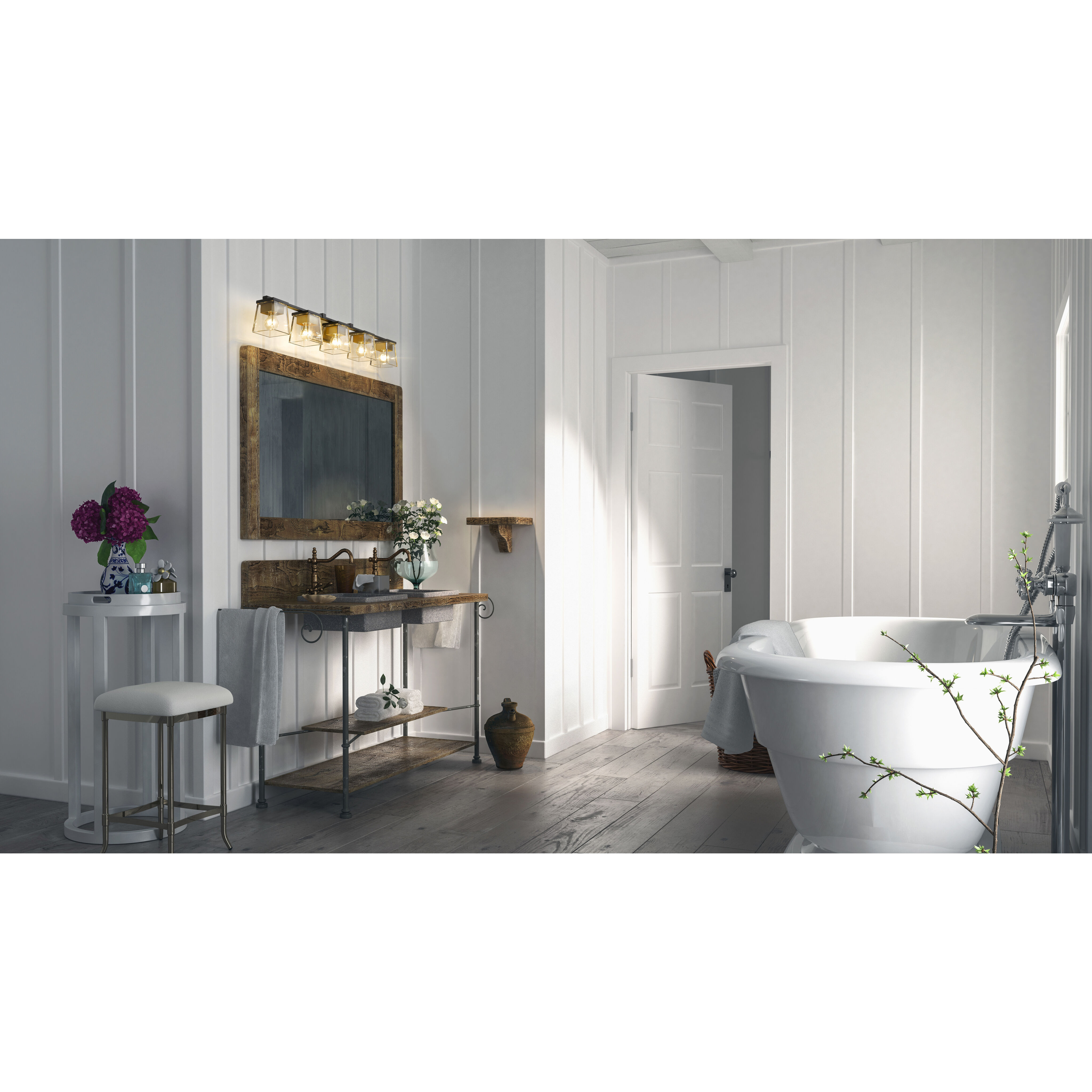 Bleeker Street 5 Light 42.5 inch Matte Black and Olde Brass Vanity Wall Light