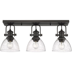 Hines 3 Light 25 inch Rubbed Bronze Semi-flush Ceiling Light in Seeded Glass, Damp