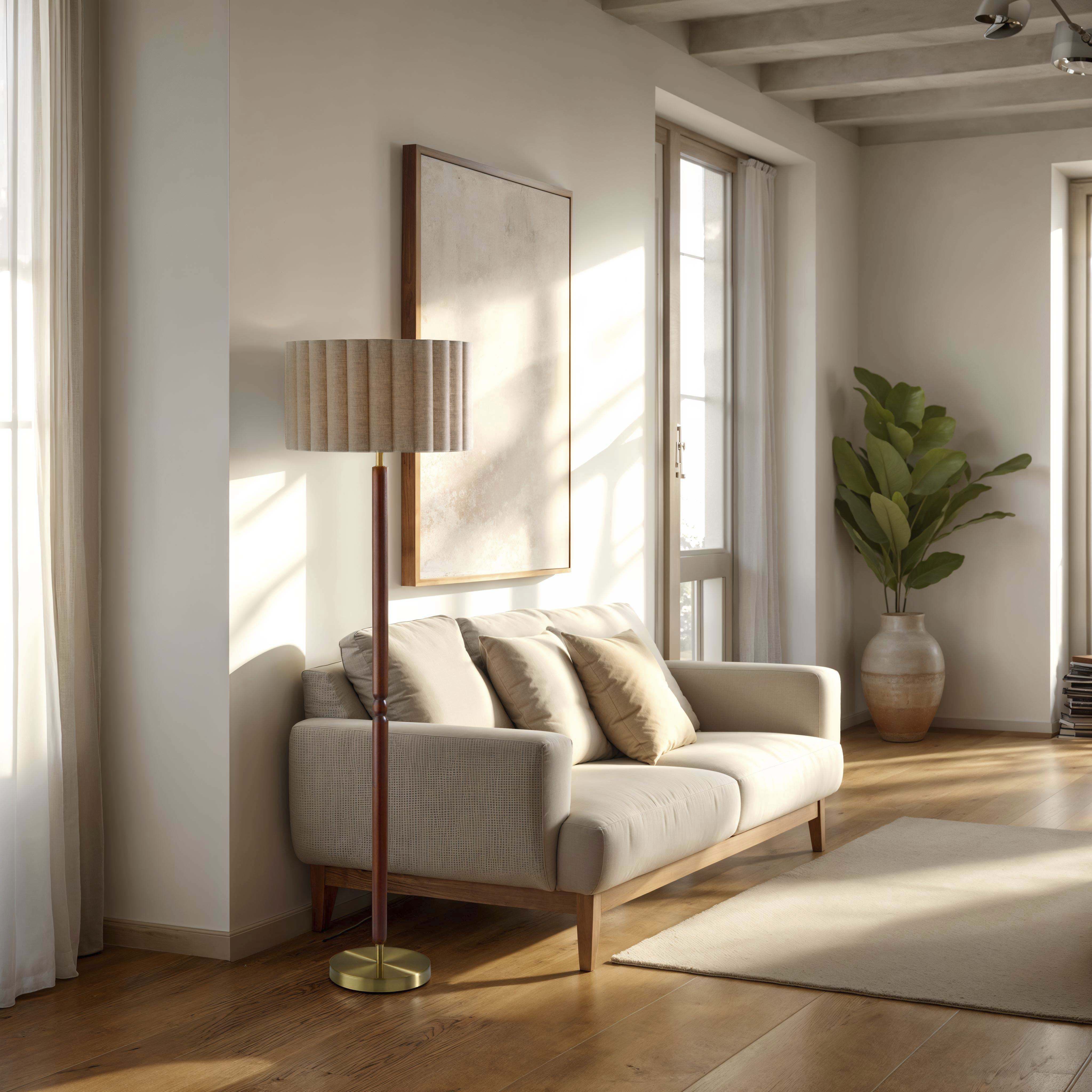 Laine 62.5 inch 100.00 watt Antique Brass Walnut Floor Lamp Portable Light