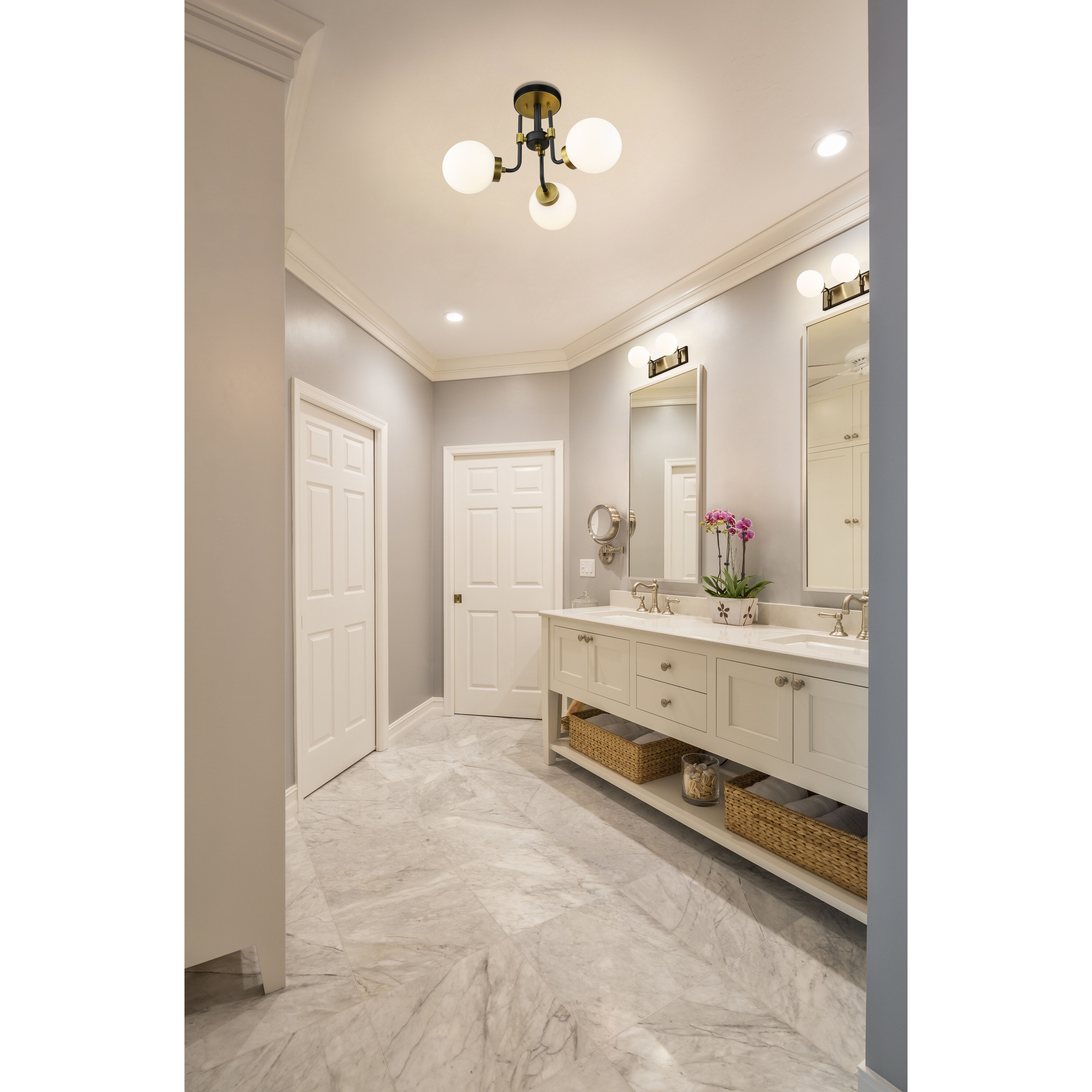 Parsons 3 Light 22 inch Matte Black and Olde Brass Semi Flush Mount Ceiling Light