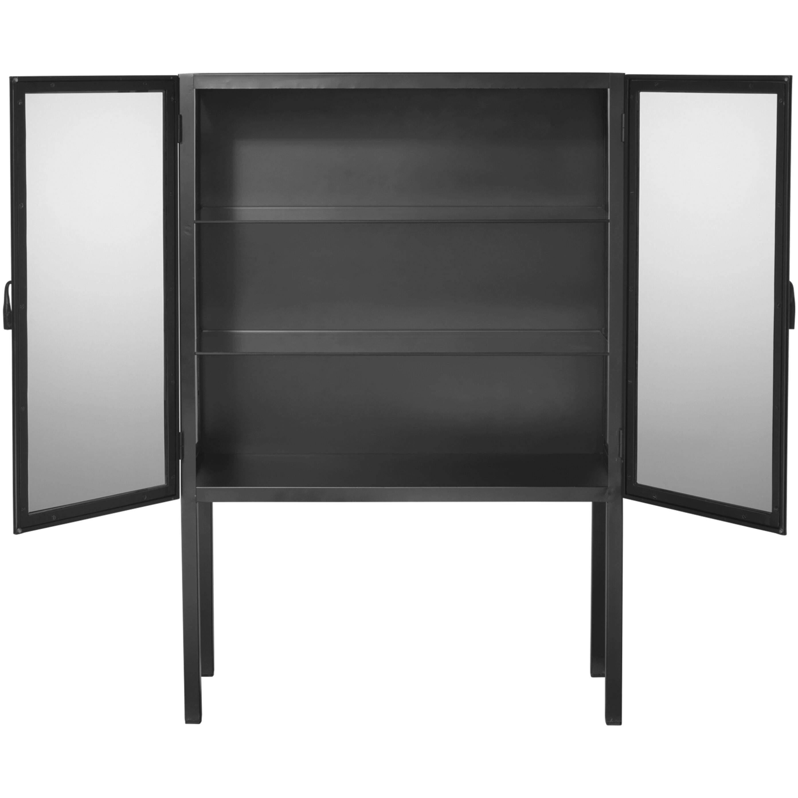 Chauncey Wide Black Iron & Clear Glass Curio Bar Cabinet