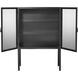 Chauncey Wide Black Iron & Clear Glass Curio Bar Cabinet
