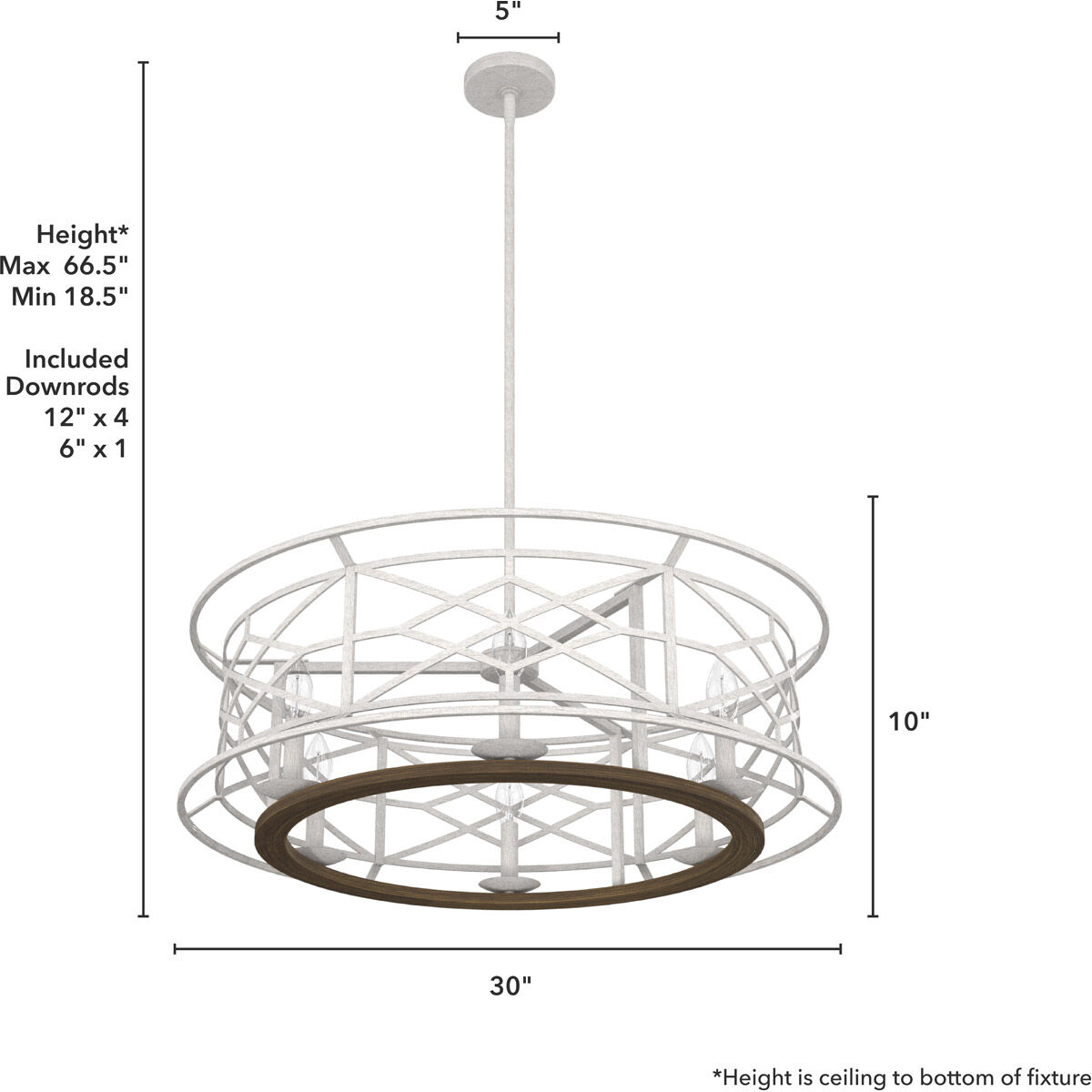 Langwood 6 Light 30 inch Distressed White and Chestnut Chandelier Ceiling Light