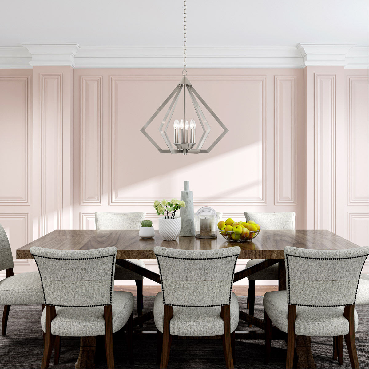 Prism 6 Light 26 inch Brushed Nickel Chandelier Ceiling Light