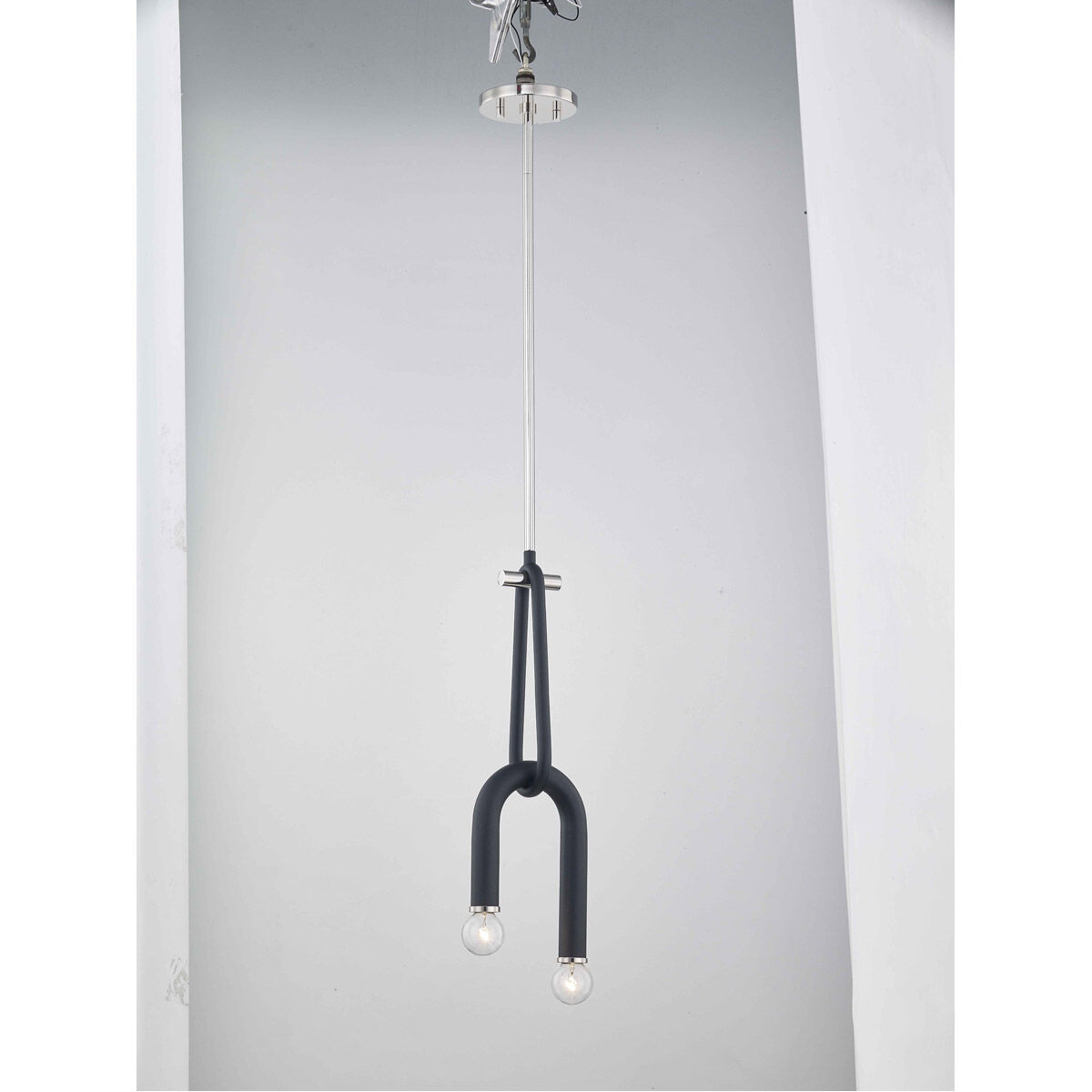 Whit 2 Light 7 inch Polished Nickel/Black Pendant Ceiling Light